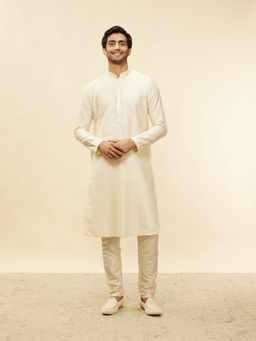 Twamev - Cream Blended Viscose Solid Kurta and Pyjama for Men (Set of 2)