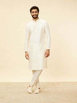 Twamev - Cream Blended Viscose Solid Kurta and Pyjama for Men (Set of 2)