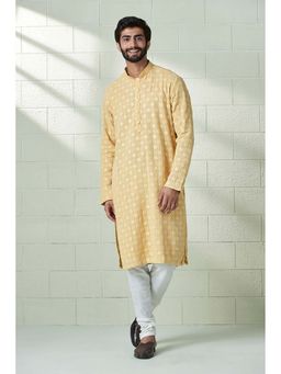 Twamev - Mustard Georgette Embroidered Kurta and Pyjama for Men (Set of 2)