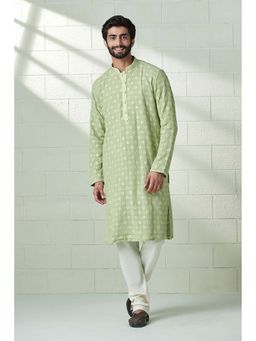 Twamev - Green Georgette Embroidered Kurta and Pyjama for Men (Set of 2)