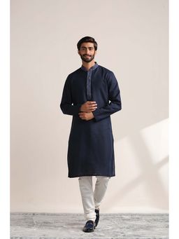 Twamev - Blue Linen Solid Kurta and Churidar for Men (Set of 2)