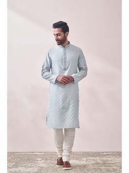 Twamev - Blue Blended Viscose Woven Kurta and Churidar for Men (Set of 2)