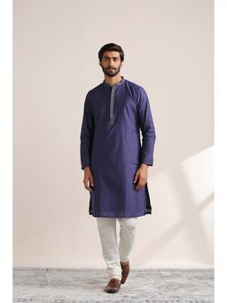 Twamev - Blue Blended Cotton Woven Kurta and Churidar for Men (Set of 2)