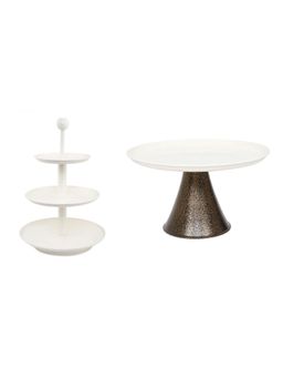 Living With Elan - Steel Combo Of Knob 3 Tier Cake Stand And Tall Cake Stand For Birthday