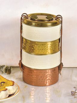 Living With Elan - Four Compartment Lunch Box |Stainless Steel Leak Proof Four Tier Tiffin Box