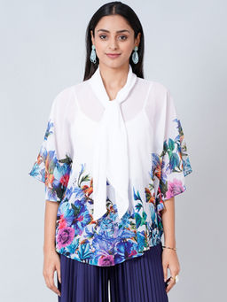 First Resort by Ramola Bachchan - White Floral Top
