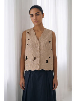 Doodlage - Beige Eira Quilted Sleeveless Jacket