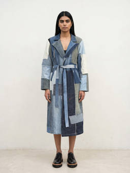 Doodlage - Blue Amelia Denim Patchwork Trench