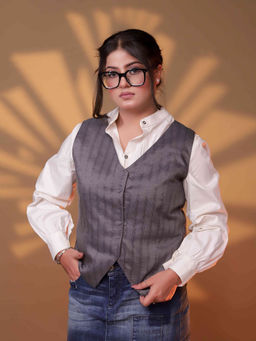 Payal Dawar - Striped Grey Waist Coat