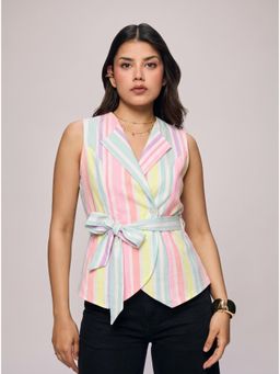 Twenty Dresses by Nykaa Fashion - Sleeveless Wrap Top with Belt - Multi-Color