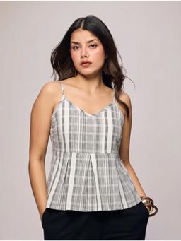 Twenty Dresses by Nykaa Fashion - Grey & White Striped Sleeveless Peplum Top