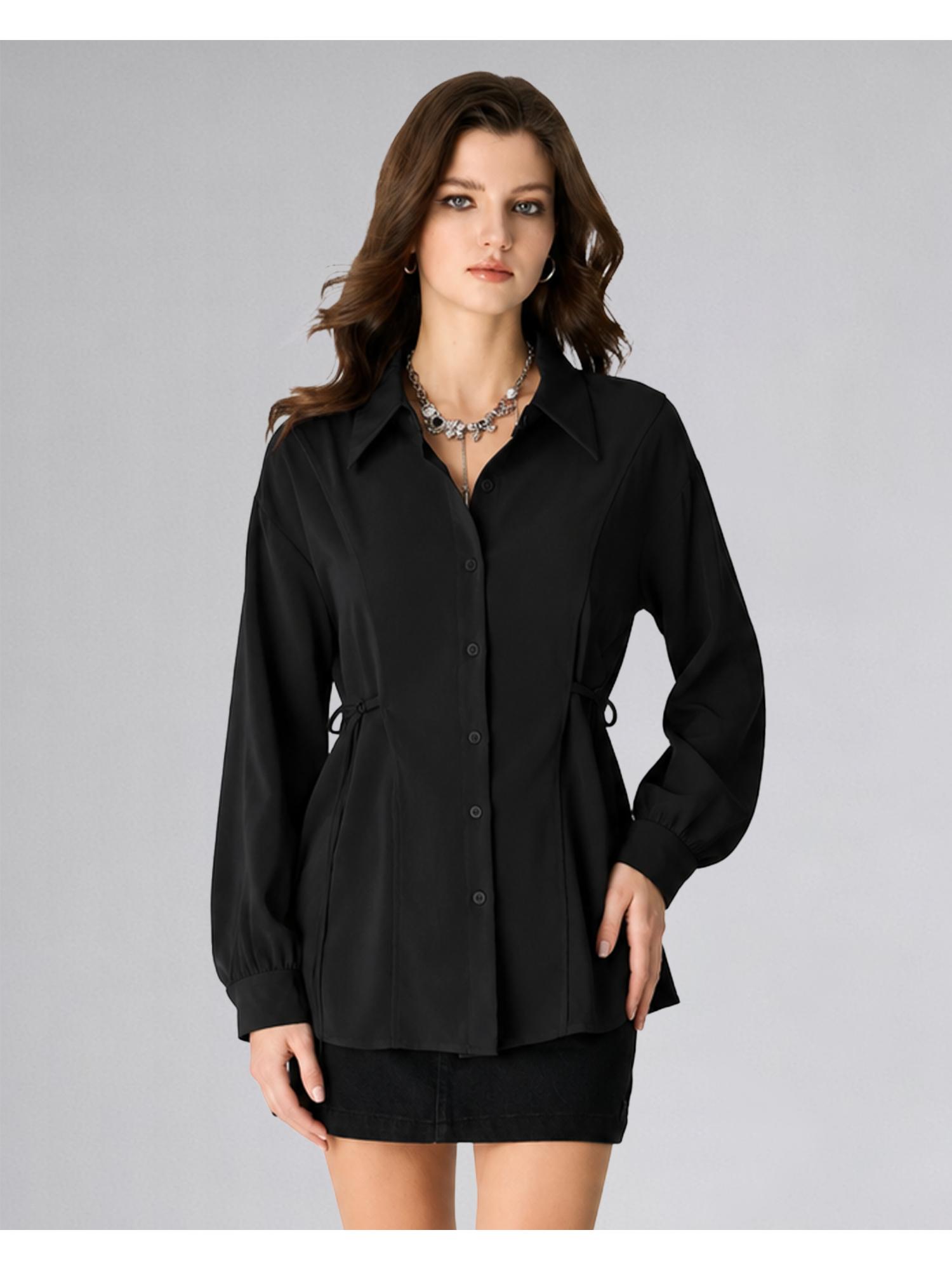 Womens Black Solid Casual Loose Fit Shirt-picture-14