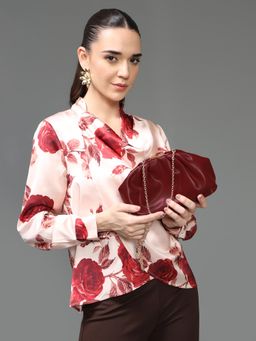 Kazo - Lumora Maroon Clutch with Detachable Chain (S)