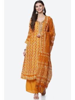 Biba - Mustard Cotton Unstitched Suit (Set of 3)