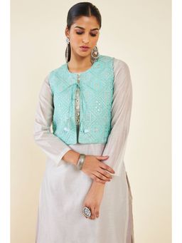 Soch - Women Green Cotton Embroidered Jacket