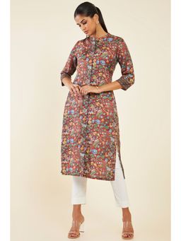 Soch - Women Brown Rayon Printed Kurta