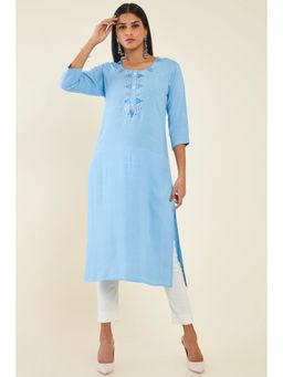 Soch - Women Blue Rayon Embroidered Kurta
