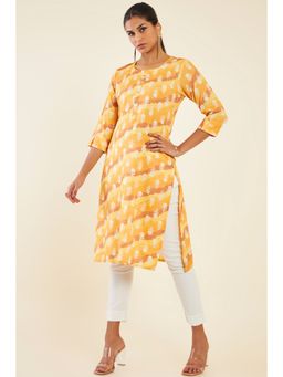 Soch - Women Mustard Rayon Printed Kurta