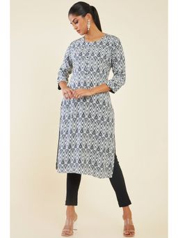 Soch - Women Navy Blue Rayon Printed Kurta