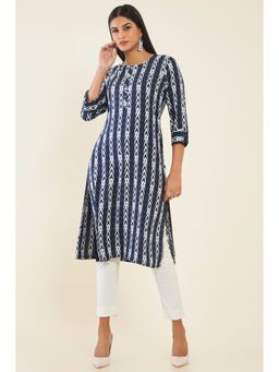 Soch - Women Navy Blue Rayon Printed Kurta