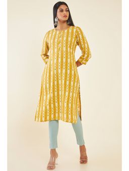 Soch - Women Mustard Rayon Printed Kurta