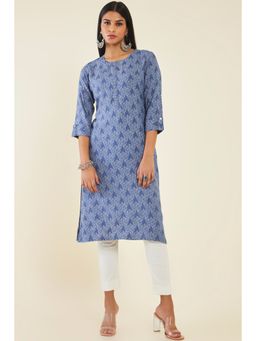 Soch - Women Blue Rayon Printed Kurta