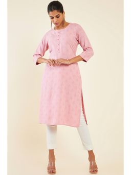 Soch - Women Coral Rayon Printed Kurta