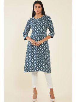Soch - Women Blue Rayon Printed Kurta