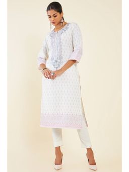 Soch - Women Off White Rayon Embroidered Kurta