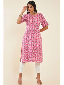 Soch - Women Peach Rayon Printed Kurta