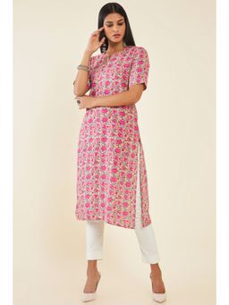 Soch - Women Beige Rayon Printed Kurta