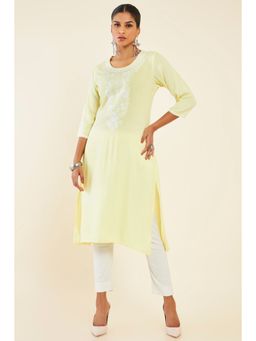 Soch - Women Yellow Rayon Embroidered Kurta