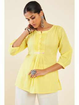 Soch - Women Yellow Cotton Solid/plain Tunic