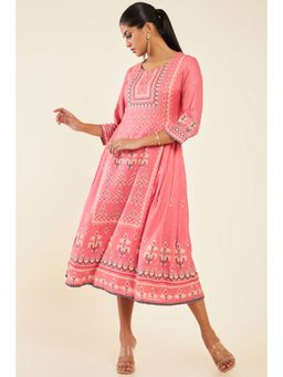 Soch - Women Coral Modal Printed Dress Kurta