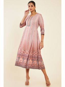 Soch - Women Peach Modal Printed Dress Kurta
