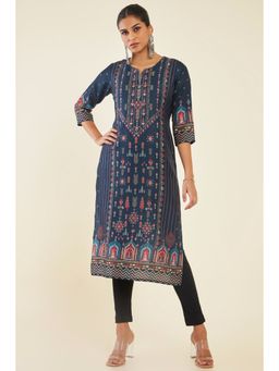 Soch - Women Blue Polyester Printed Kurta