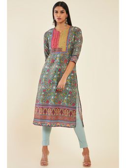 Soch - Women Green Polyester Printed Kurta
