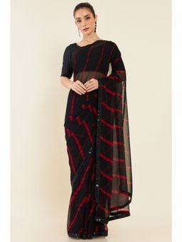 Soch - Women Black Georgette Printed Saree with Unstitched Blouse