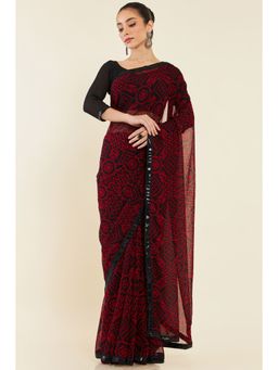 Soch - Women Maroon Georgette Printed Saree with Unstitched Blouse
