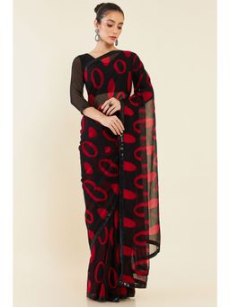Soch - Women Black Georgette Printed Saree with Unstitched Blouse