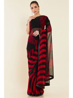 Soch - Women Red Georgette Printed Saree with Unstitched Blouse