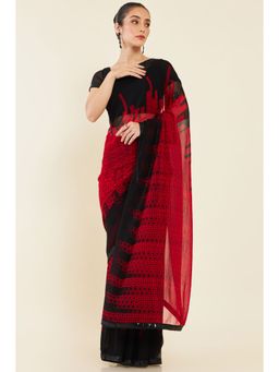Soch - Women Red Georgette Printed Saree with Unstitched Blouse