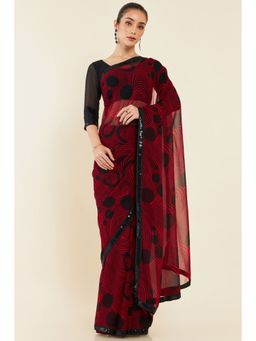 Soch - Women Maroon Georgette Printed Saree with Unstitched Blouse