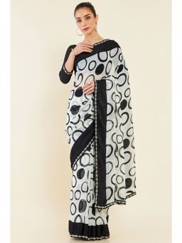 Soch - Women White Georgette Printed Saree with Unstitched Blouse