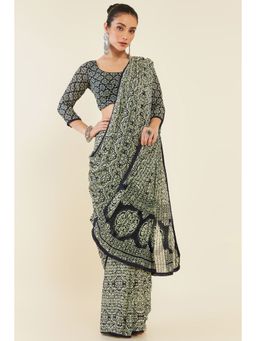 Soch - Women Black Chiffon Printed Saree with Unstitched Blouse