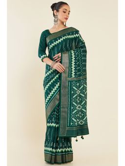 Soch - Women Green Silk Printed Saree with Unstitched Blouse