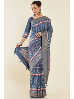 Soch - Women Grey Silk Printed Saree with Unstitched Blouse