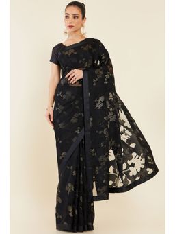 Soch - Women Black Georgette Woven Saree with Unstitched Blouse