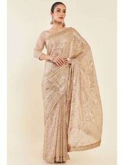 Soch - Women Beige Georgette Embellished/Sequined Saree with Unstitched Blouse