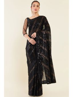 Soch - Women Black Georgette Embellished/Sequined Saree with Unstitched Blouse
